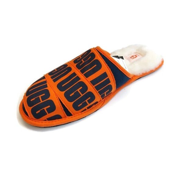 UGG Mens Size 11 Scruff Graphic Band Sheepskin Slip On Slippers 1123737 Orange - Picture 3 of 8
